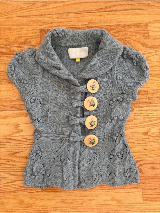 Anthropologie Sweaters - Anthropologie Leifsdottir Light Blue Wool Cardigan with Floral Buttons